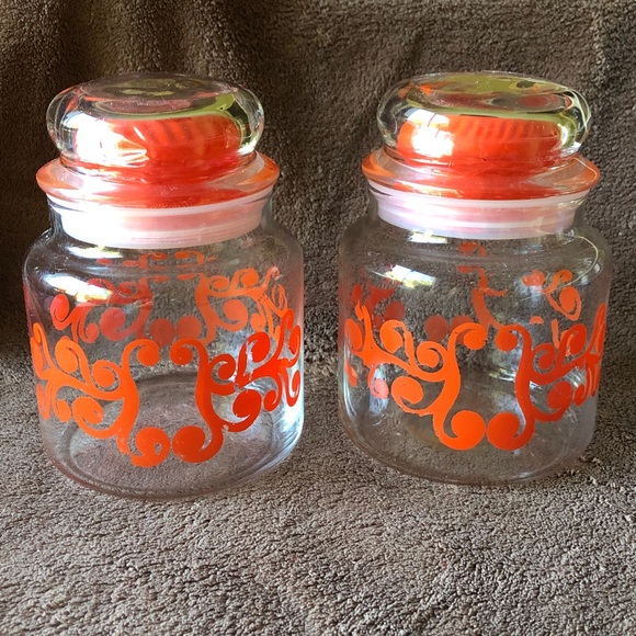unbranded Other - Vintage MoD Glass Jars with Orange Swirl Design set of 2